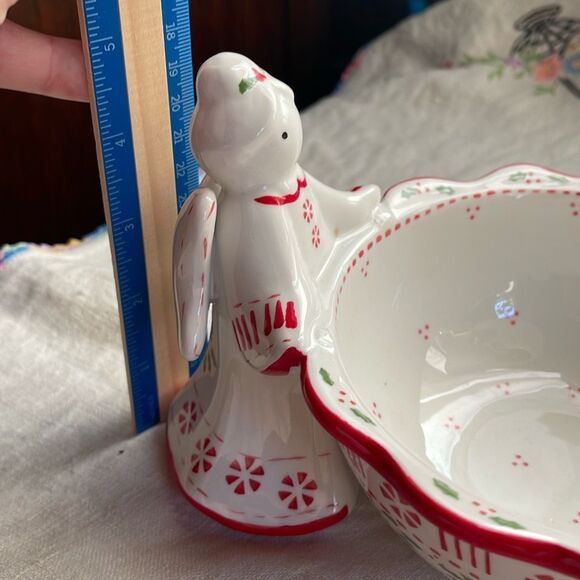 Temptations by Tara Peppermint Holly Angel Christmas Holiday bowl. - Picture 5 of 9